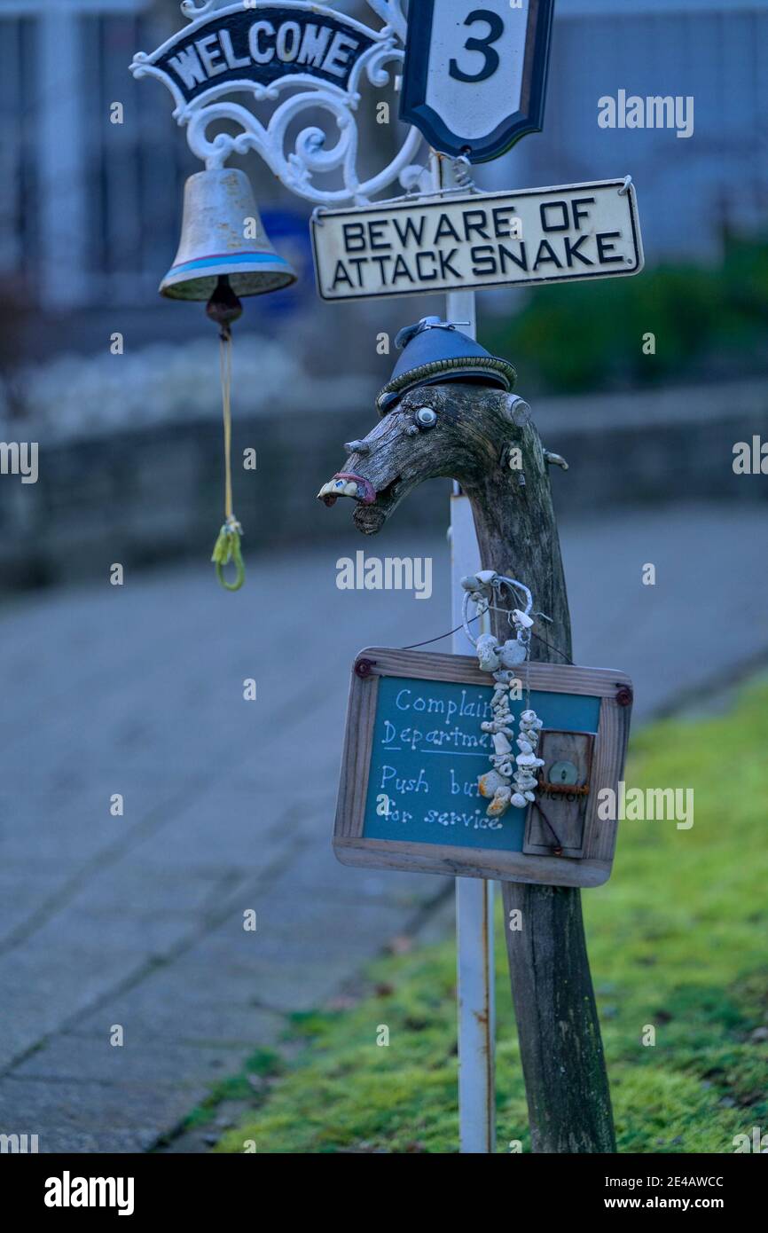 Driveway, Beware of Attack Snake sign North Vancouver, British Columbia, Canada Stock Photo
