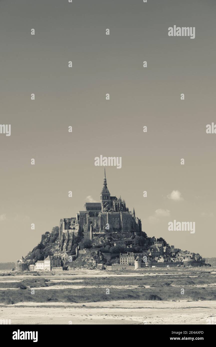 Cathedral on an island, Mont Saint-Michel, Manche, Normandy, France Stock Photo