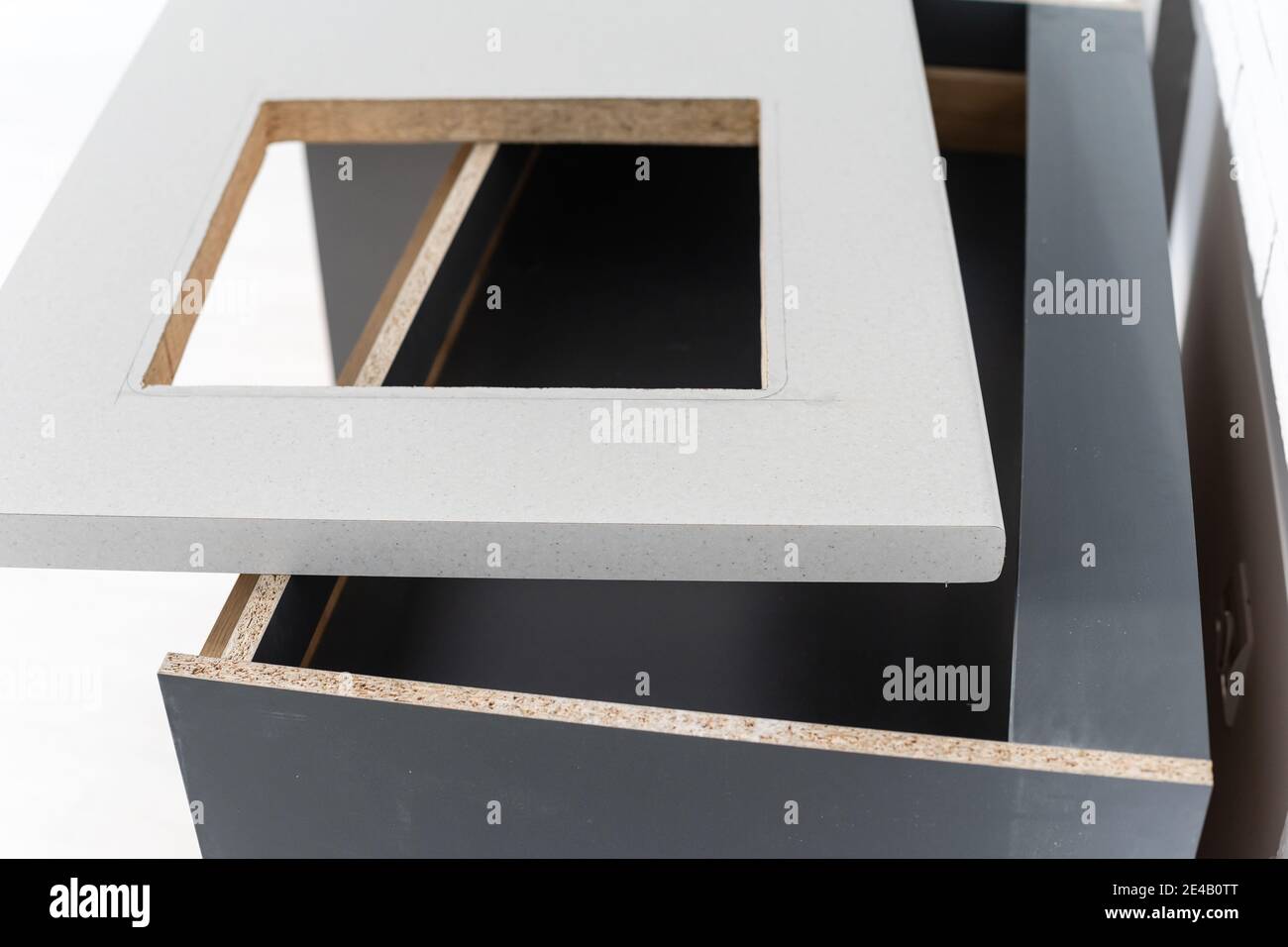 In the kitchen, the square is squarecut for installation of the