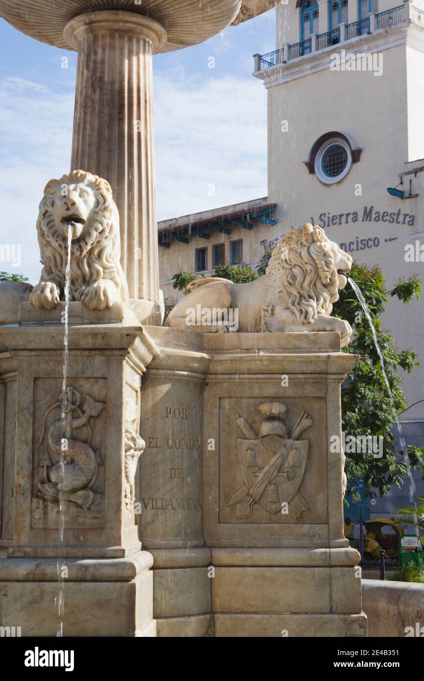 Fountain of Lions, Basilica Menor De San Francisco, Old Havana, Havana, Cuba Stock Photo