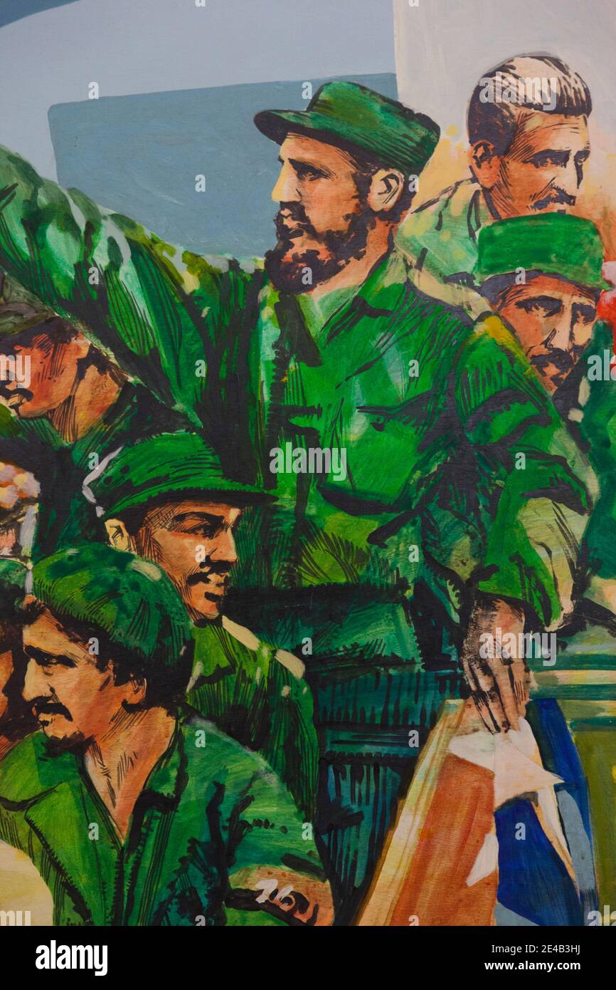 Mural of Fidel Castro on the wall of a museum, Museo De La Revolucion, Old Havana, Havana, Cuba Stock Photo