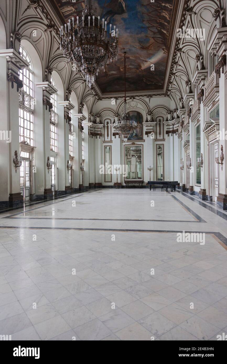 Main lobby of former Presidential Palace with details manufactured by Tiffanys, Museo De La Revolucion, Old Havana, Havana, Cuba Stock Photo