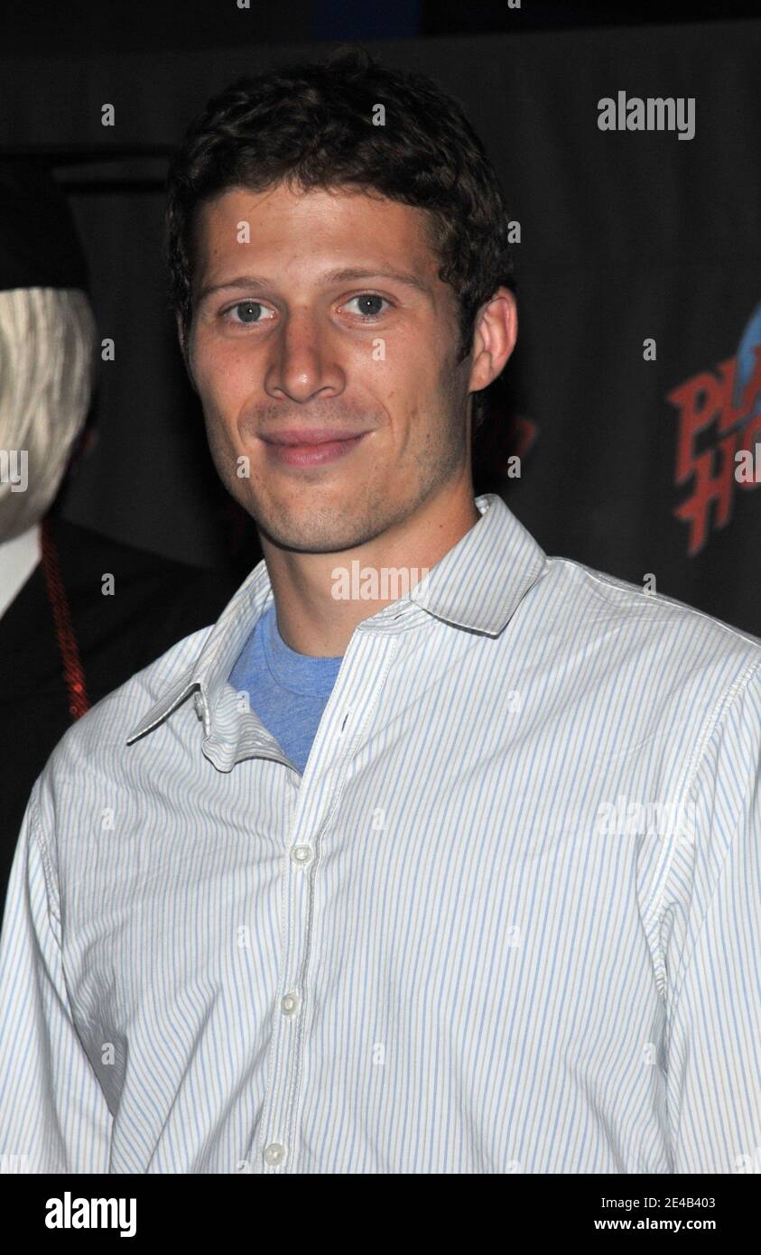 Actor Zach Gilford poses for pictures after donating items from the new movie 'Post Grad' at Planet Hollywood in Times Square in New York City, NY, USA on August 20, 2009. Photo by Fernando Leon/ABACAPRESS.COM (Pictured: Zach Gilford) Stock Photo