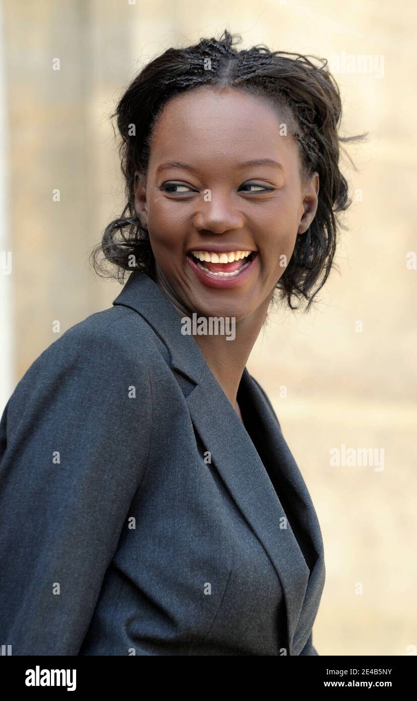 Rama Yade leaves the weekly Ministers council held at the Elysee Palace in Paris, France, on August 25, 2009. Photo by Mousse/ABACAPRESS.COM Stock Photo