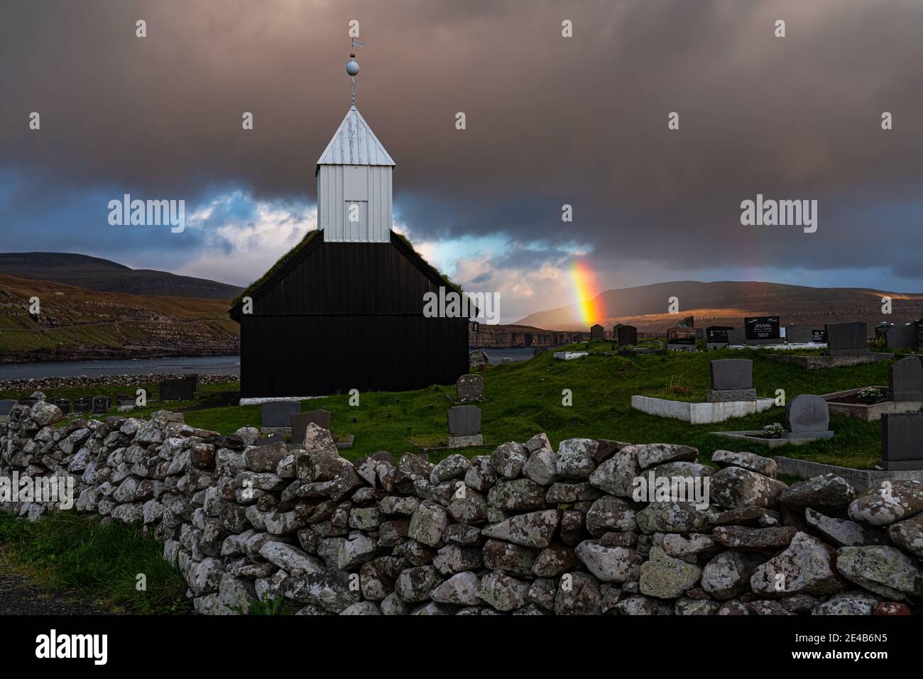 Wooden Church, Sandur, Sandoy Island, Faroe Islands Stock Photo
