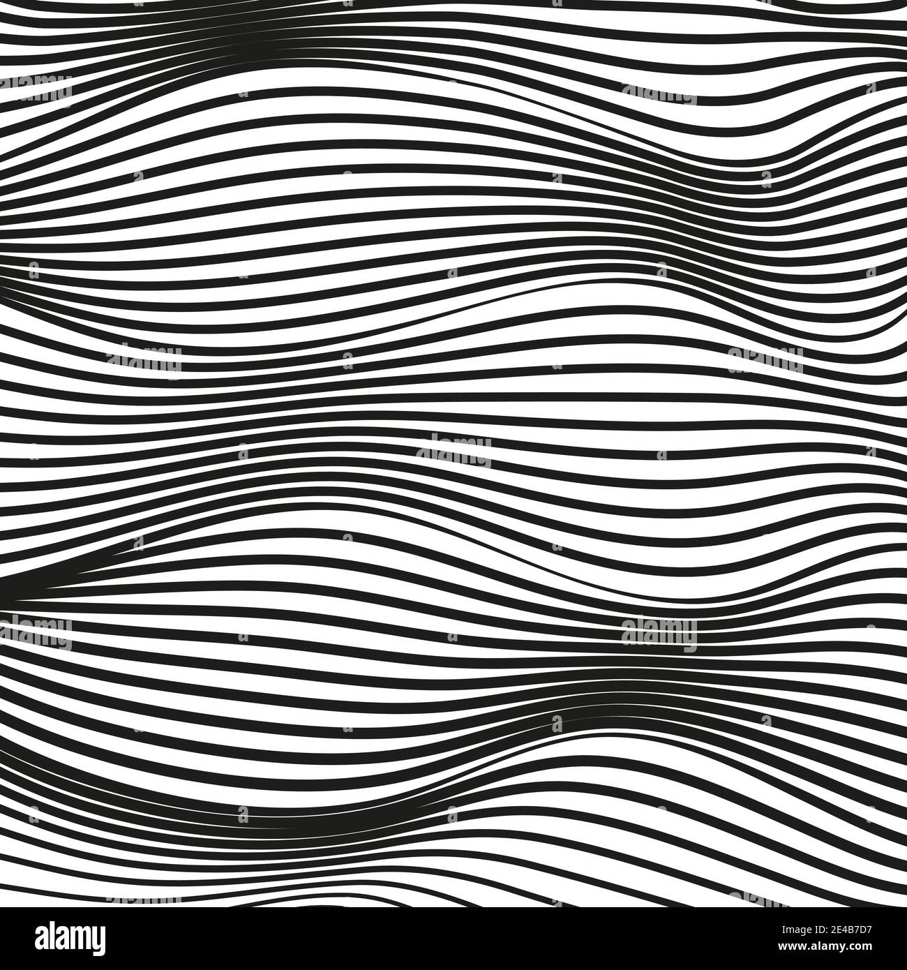 Black and white deformed background. Abstract op art pattern. Modern conceptual illusion. Vector squiggle, warped lines. Scientific waving design. EPS Stock Vector