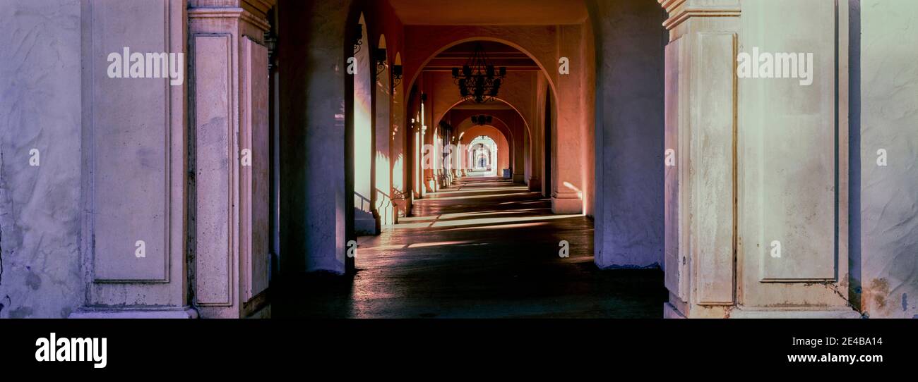 Balboa Park arched Hallway, San Diego, California, USA Stock Photo