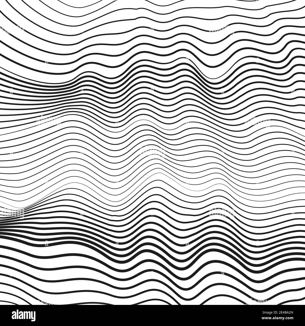 Undulating thin lines. Black and white dynamic waves. Vector monochrome fluid pattern. Abstract op art design. Subtle curves. Tech background. EPS10 Stock Vector