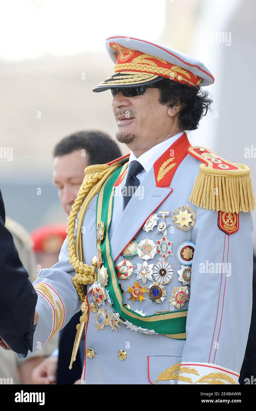 Libyan leader Muammar Gaddafi seen prior to a military parade organised