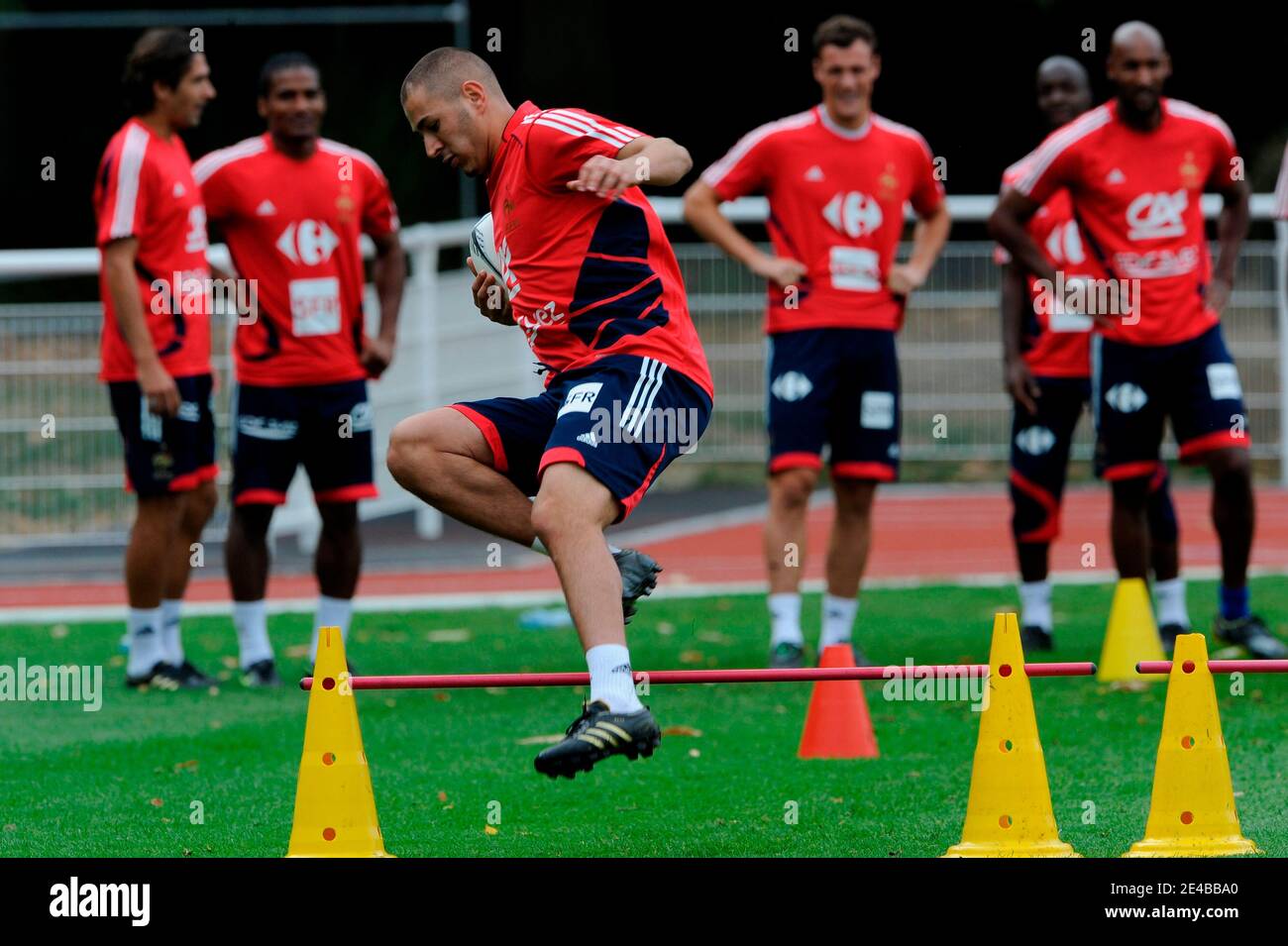 Karim Benzema during the training of the French National soccer team in Clairefontaine, France on September 2, 2009.. Photo by Henri Szwarc//Cameleon/ABACAPRESS.COM Stock Photo