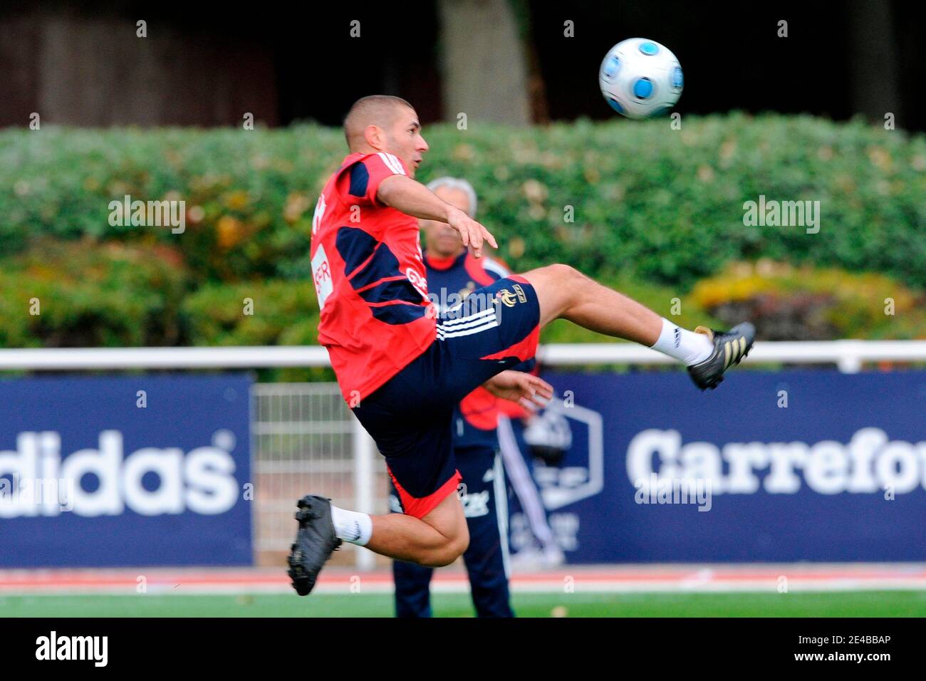 Karim Benzema during the training of the French National soccer team in Clairefontaine, France on September 2, 2009.. Photo by Henri Szwarc//Cameleon/ABACAPRESS.COM Stock Photo