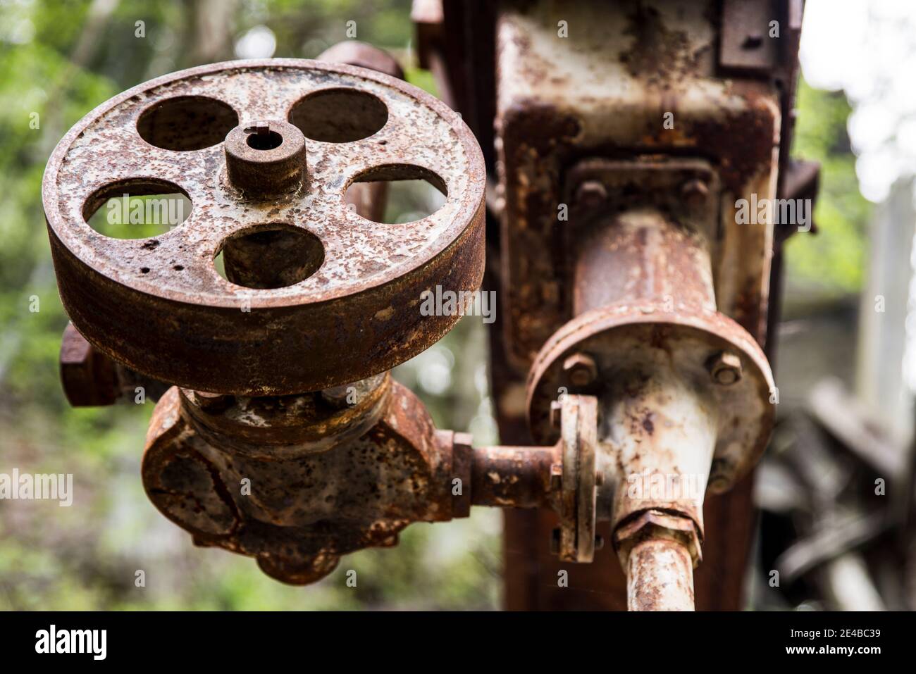 Drive wheel, pump, old, rusty Stock Photo