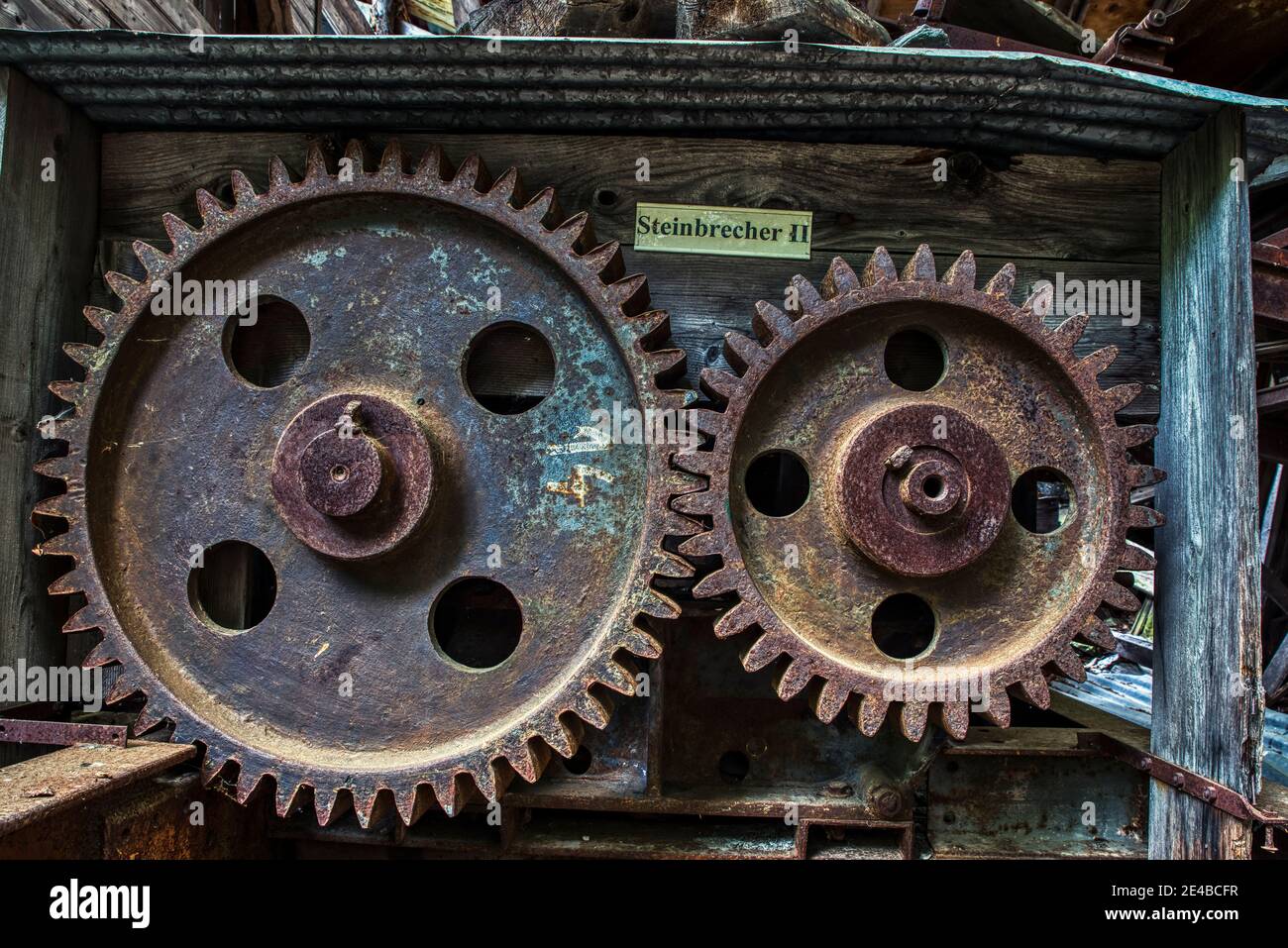 Drive wheel, pump, old, rusty Stock Photo
