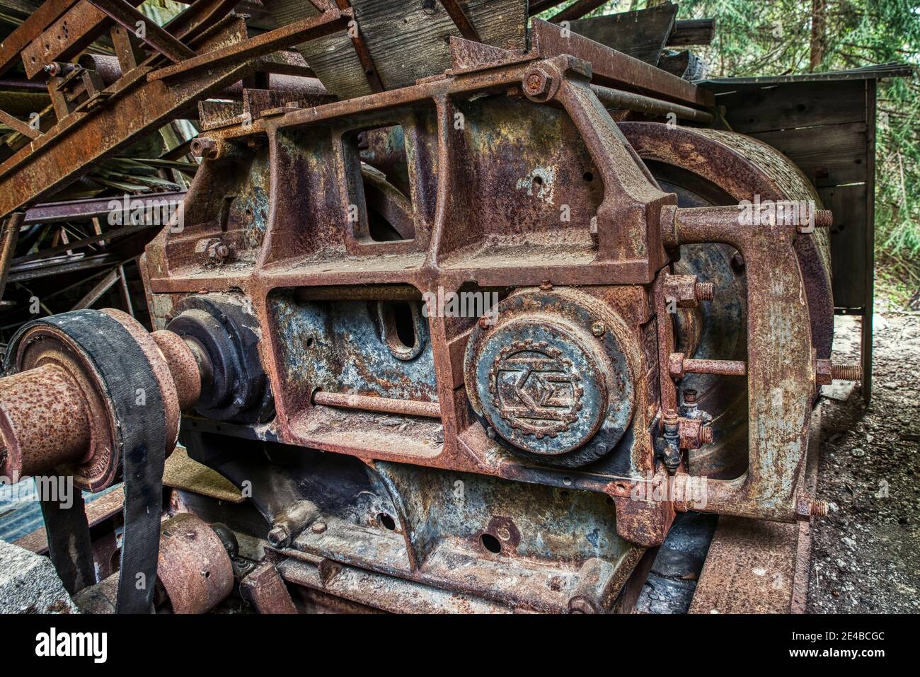 Machine block with drive shaft, old, rusty Stock Photo Alamy