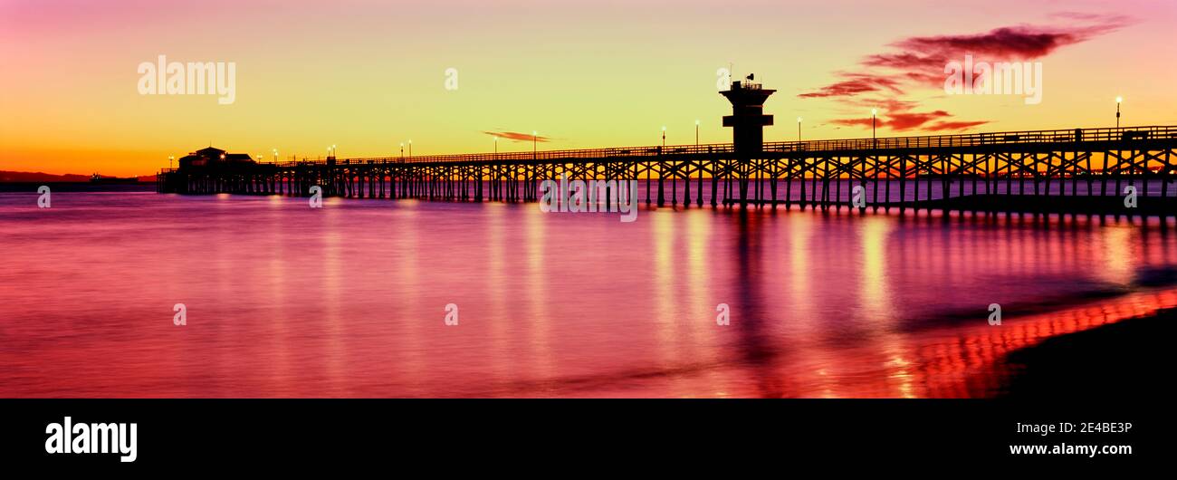 Seal Beach Pier at sunset, Seal Beach, Orange County, California, USA Stock Photo