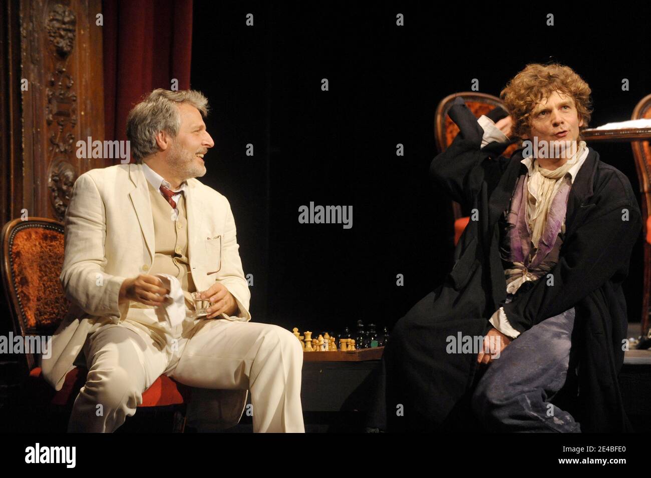 Nicolas Marie, Nicolas Vaude and Olivier Baumont during the curtain call of  'Le Neveu De Rameaur' held at Theatre du Ranelagh in Paris, France on  September 7, 2009. Photo by Giancarlo Gorassini/ABACAPRESS.COM