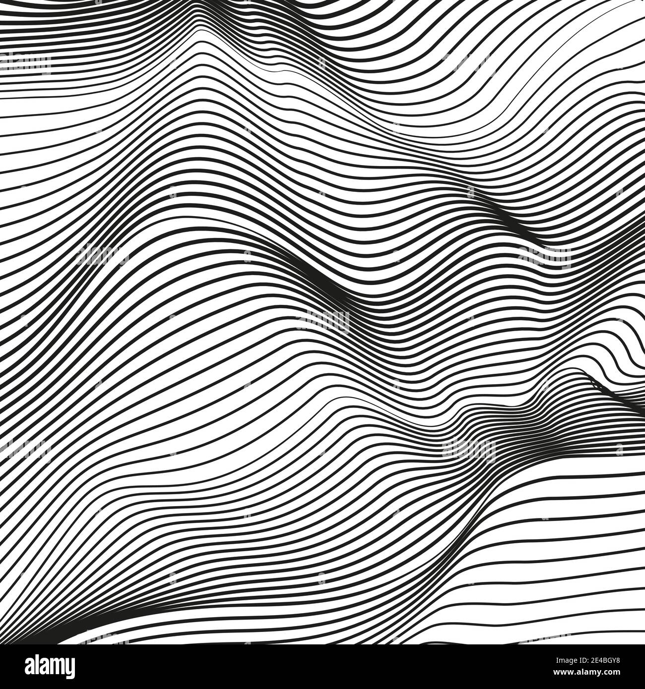Abstract black and white deformed background. Modern conceptual illusion. Vector squiggle lines, optical effect. Scientific waving pattern. EPS10 Stock Vector