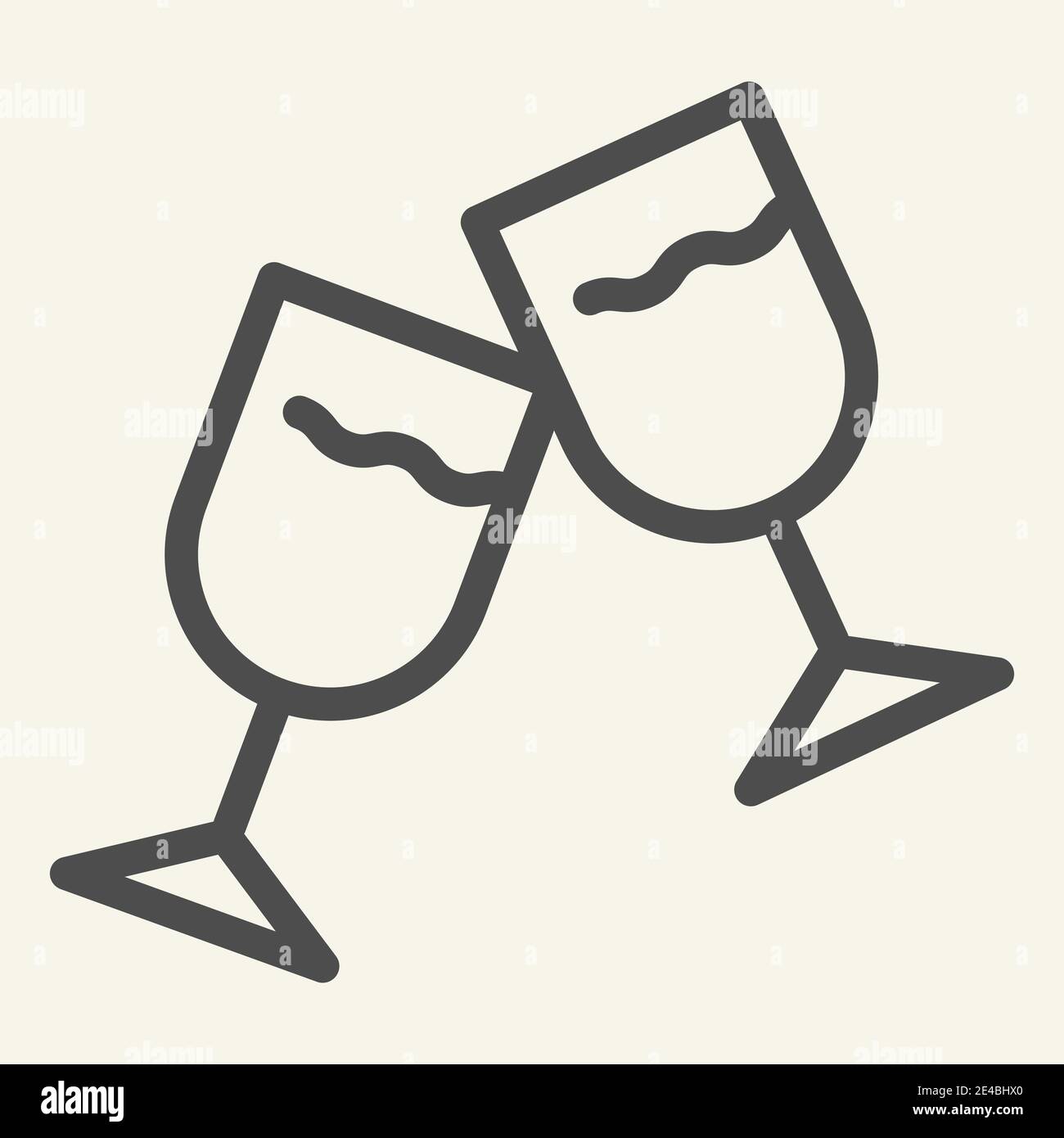 Wine glasses line icon. Two cheering glass outline style pictogram on