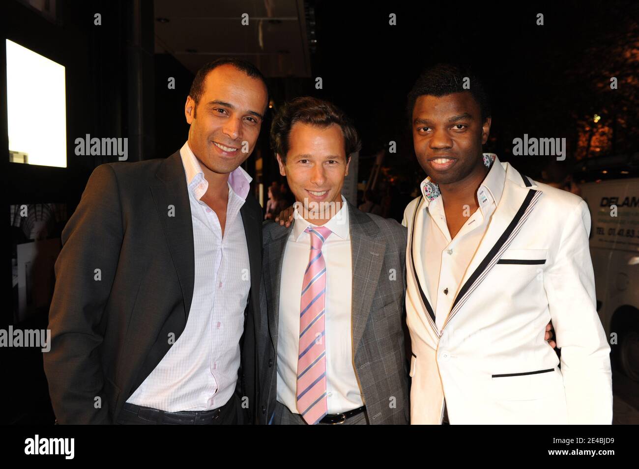 From L : Adel Kachermi (former 2B3), Harold Parisot and Jean-Barthelemy  Bokassa (the late dictator's grandson) attend first Fashion Celebration  Night on avenue Montaigne in Paris, France on September 10, 2009. Photo