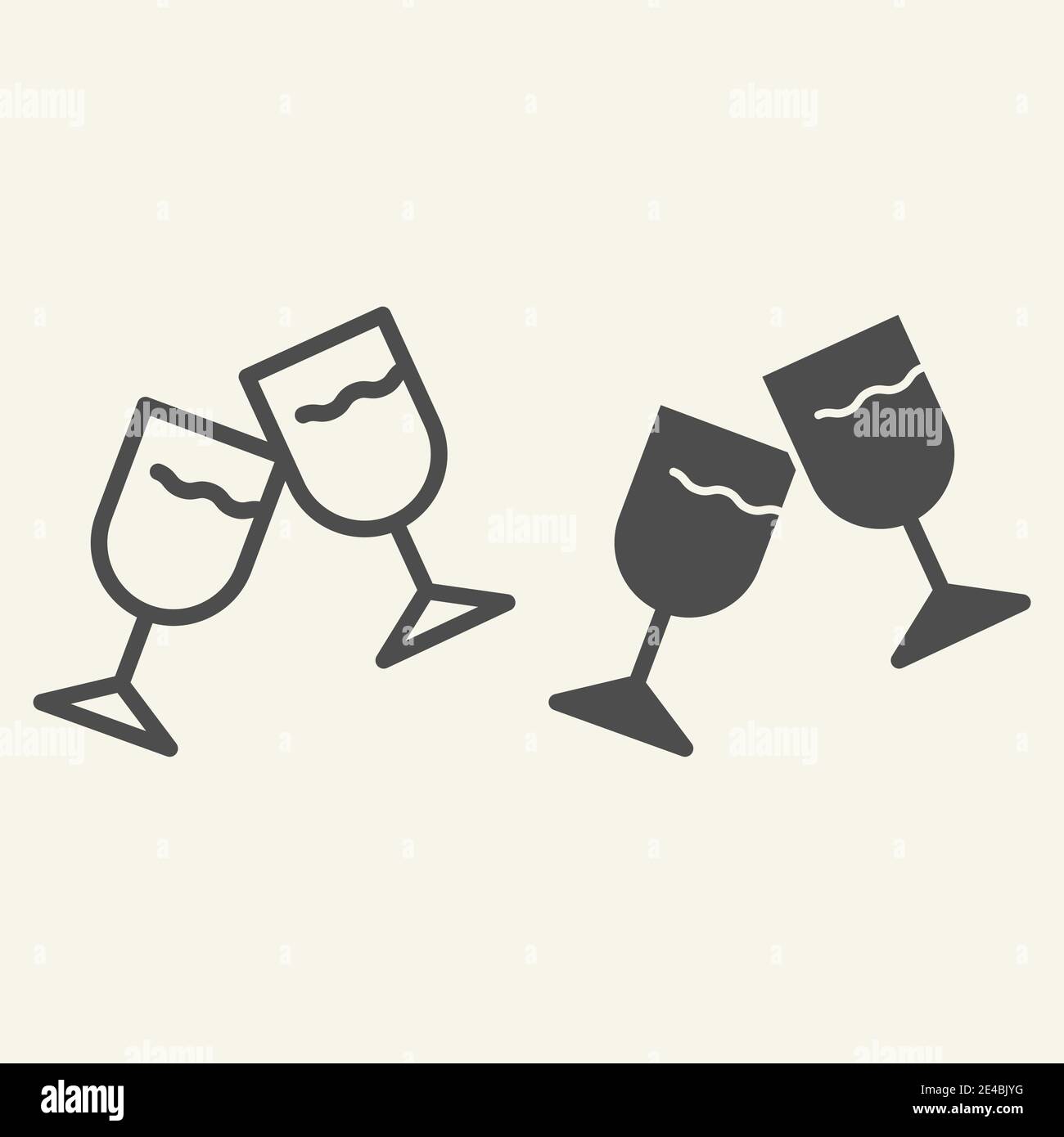 Wine glasses line and solid icon. Two cheering glass outline style
