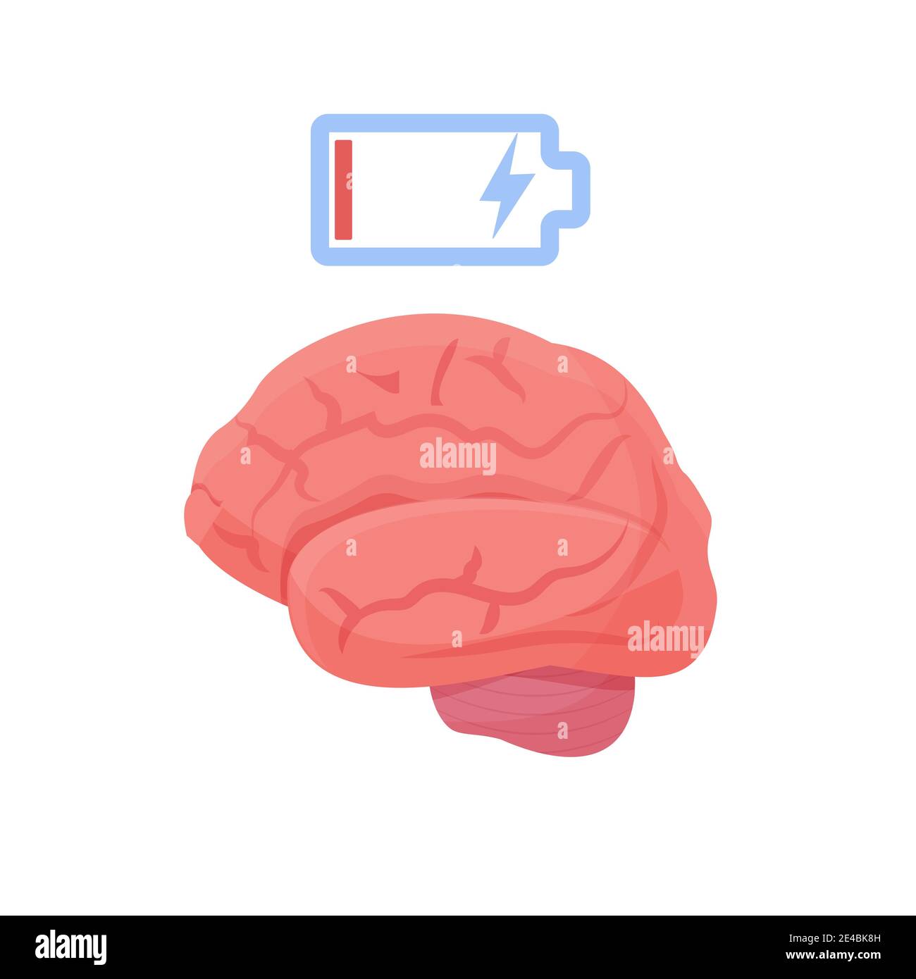 Human brain with low churge, mental health concept isolated on white background. Motivation problem, stress, depression concept. Health care and medic Stock Vector
