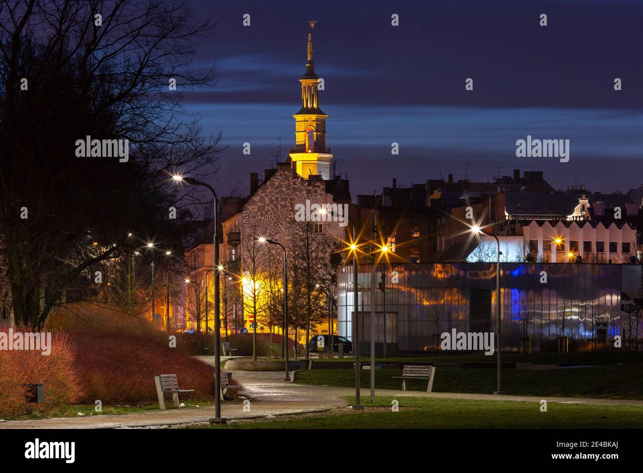 Old Town of Poznan with Town Hall at night, Poland Stock Photo