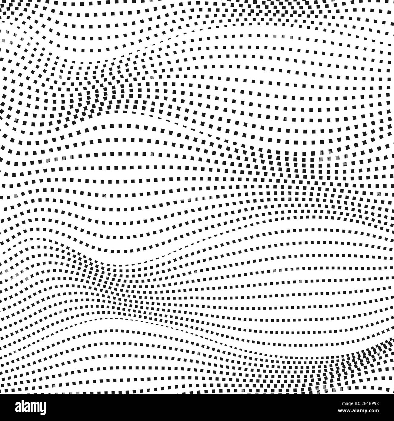 Black dotted squiggle lines, white background. Monochrome op art design. Abstract futuristic concept. Halftone graphic. Vector techno pattern. EPS10 Stock Vector