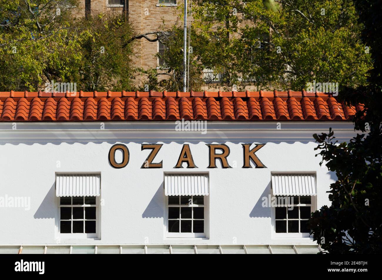 Facade of the Ozark Bathhouse, Bathhouse Row, Hot Springs National Park, Hot Springs, Garland County, Arkansas, USA Stock Photo