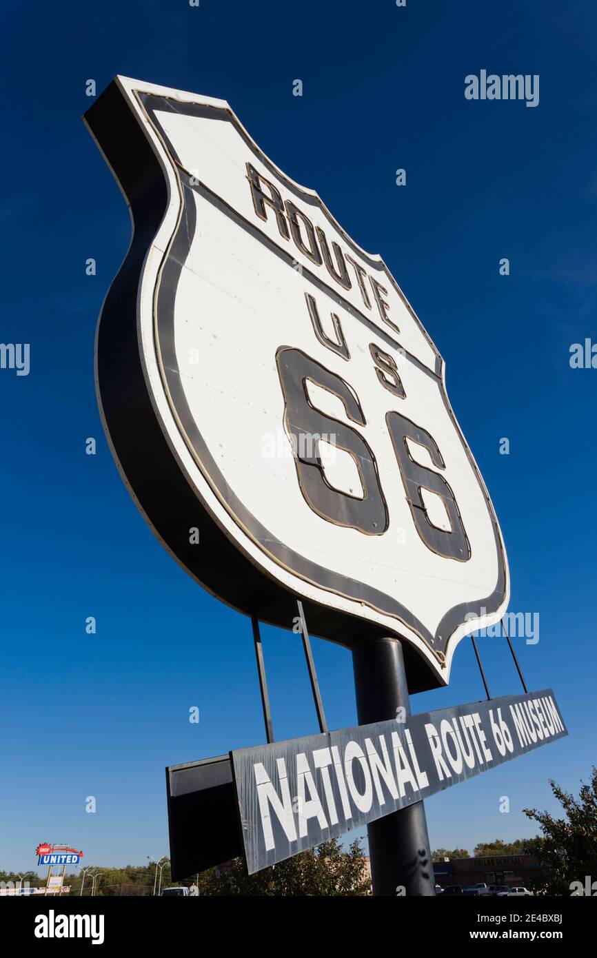 National Route 66 Museum sign, Elk City, Beckham County, Oklahoma, USA Stock Photo