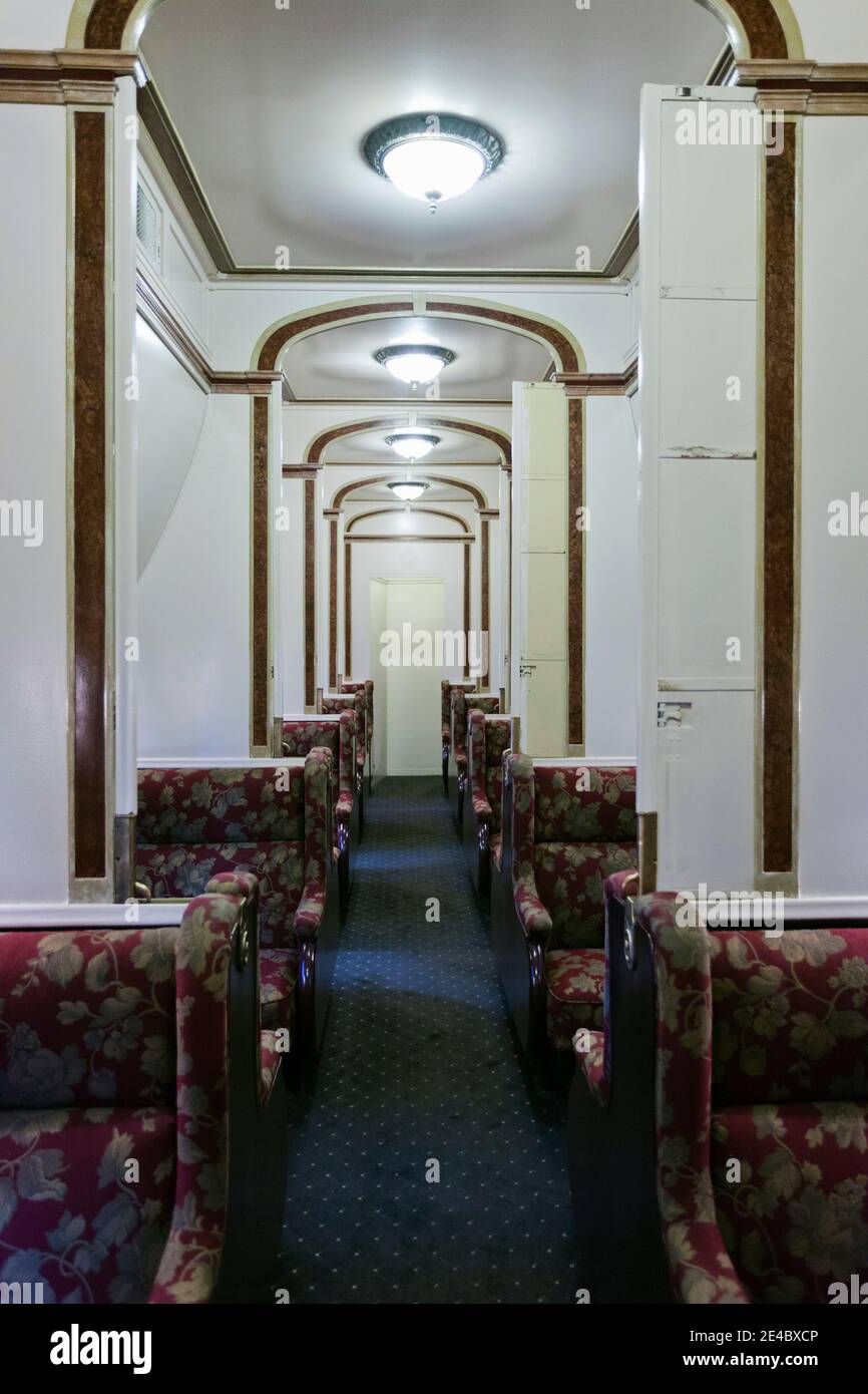 Pullman Railroad car interior, Durham Museum, Omaha, Douglas County, Nebraska, USA Stock Photo