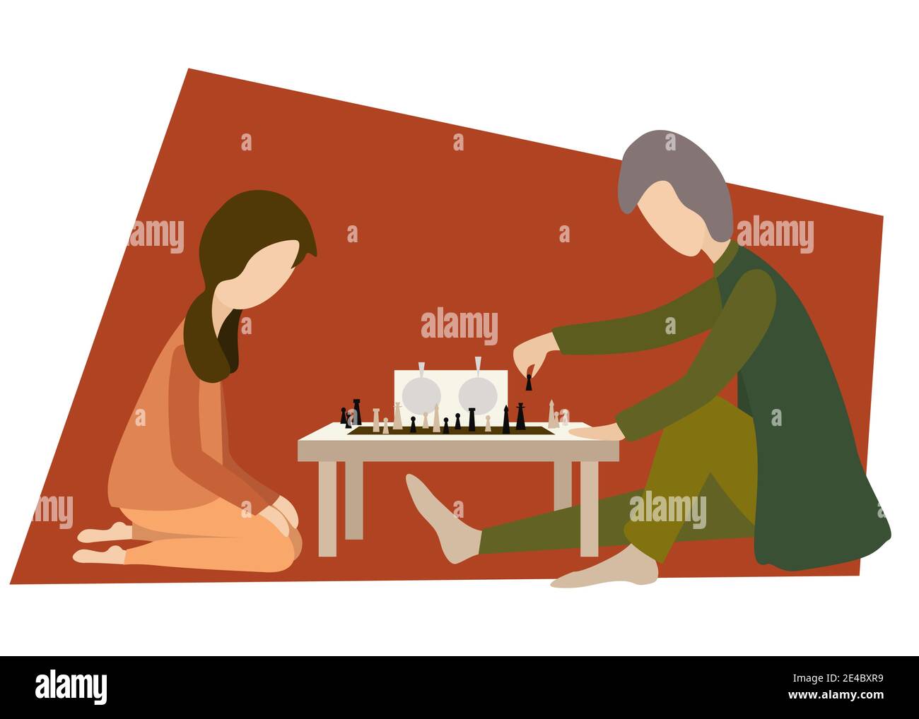 Father and daughter are playing chess while spending time together at home. domestic life. isolated vector illustration Stock Vector