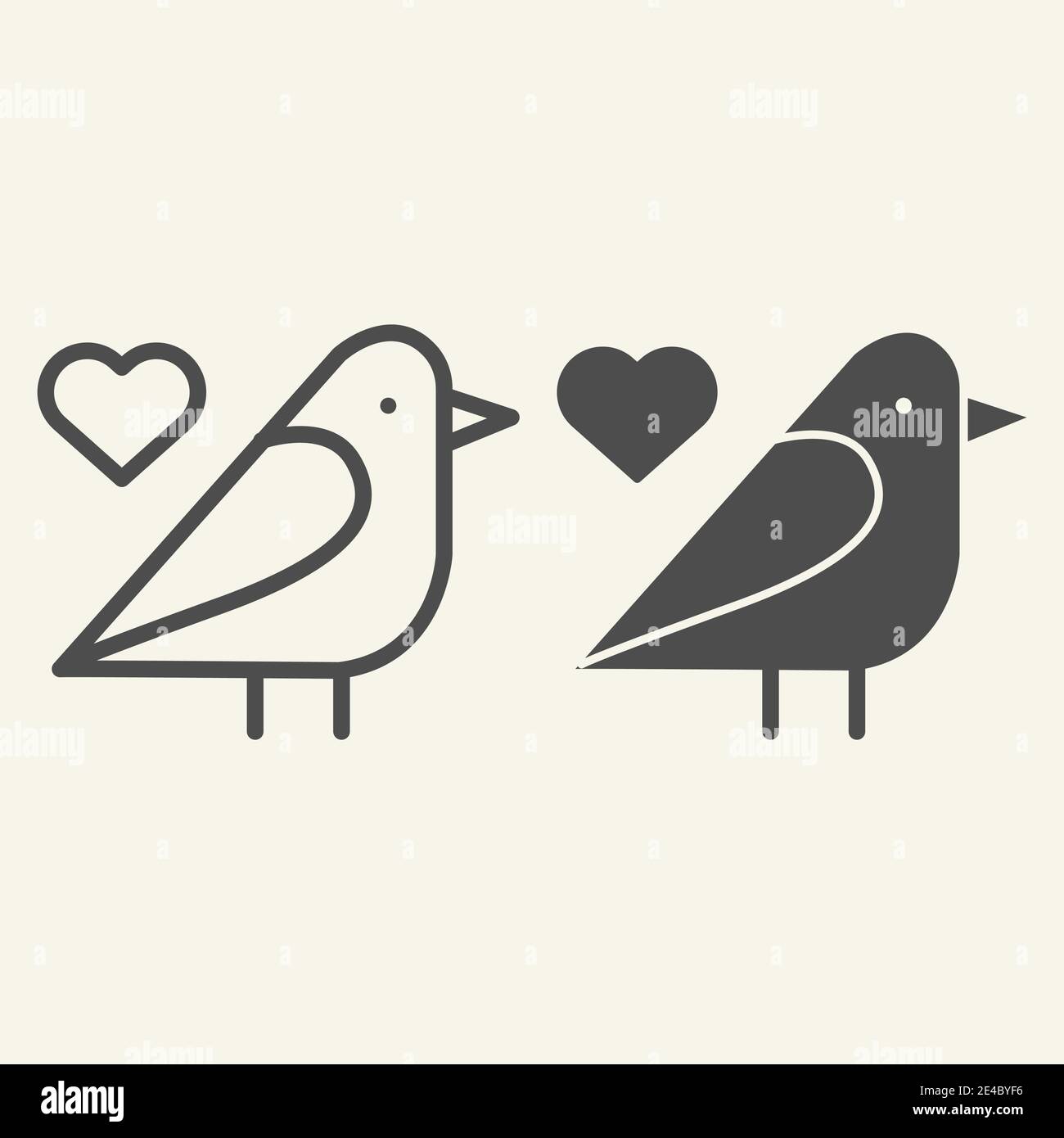 Sparrow bird line and solid icon. Small finchlike bird with heart