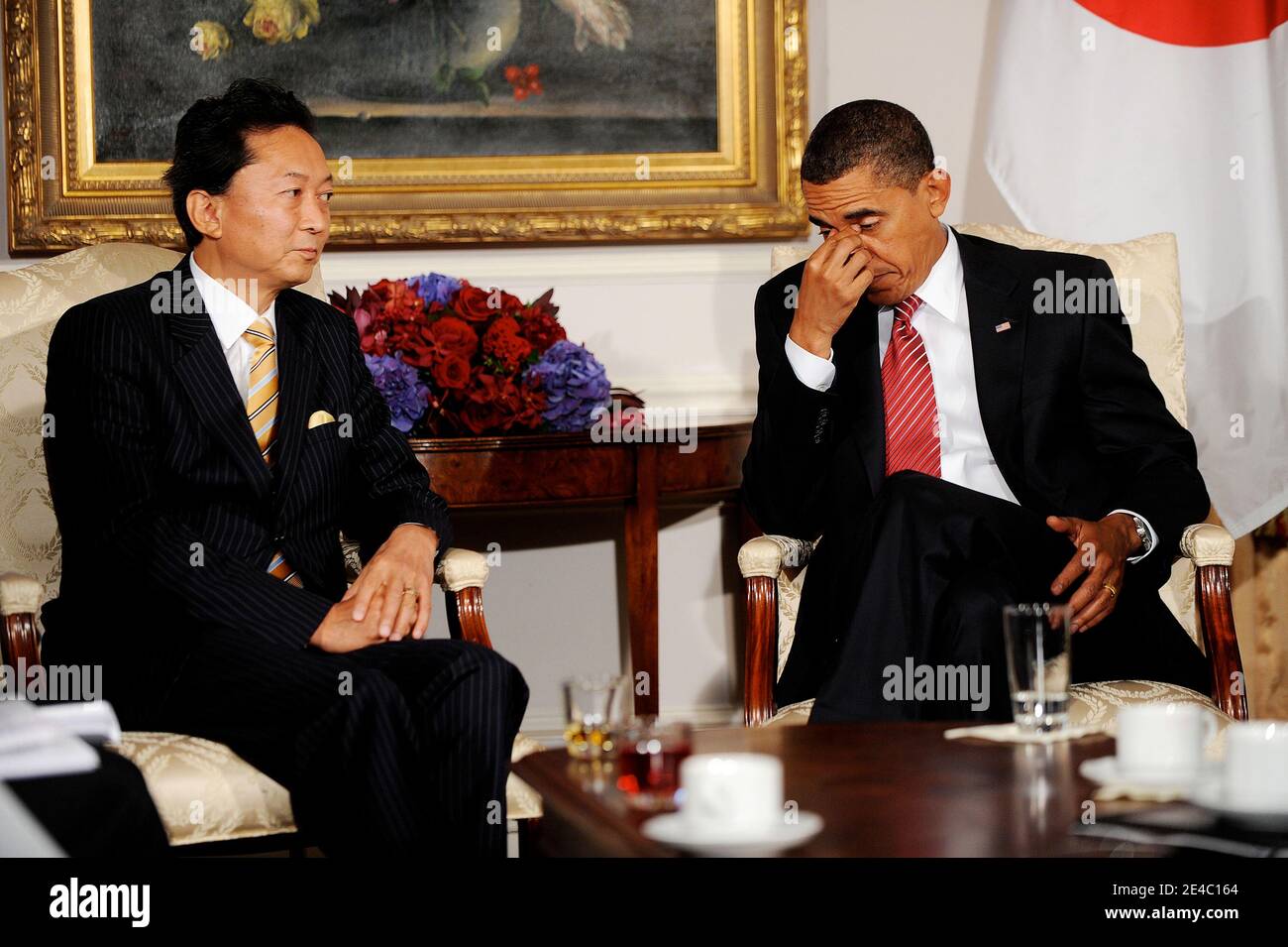 President Barack Obama holds a bilateral meeting with Prime Minister Yukio Hatoyama of Japan at the Waldorf Astoria on September 23, 2009 in New-York. Photo by Olivier Douliery /ABACAPRESS.COM (Pictured:Barack Obama,Yukio Hatoyama) Stock Photo