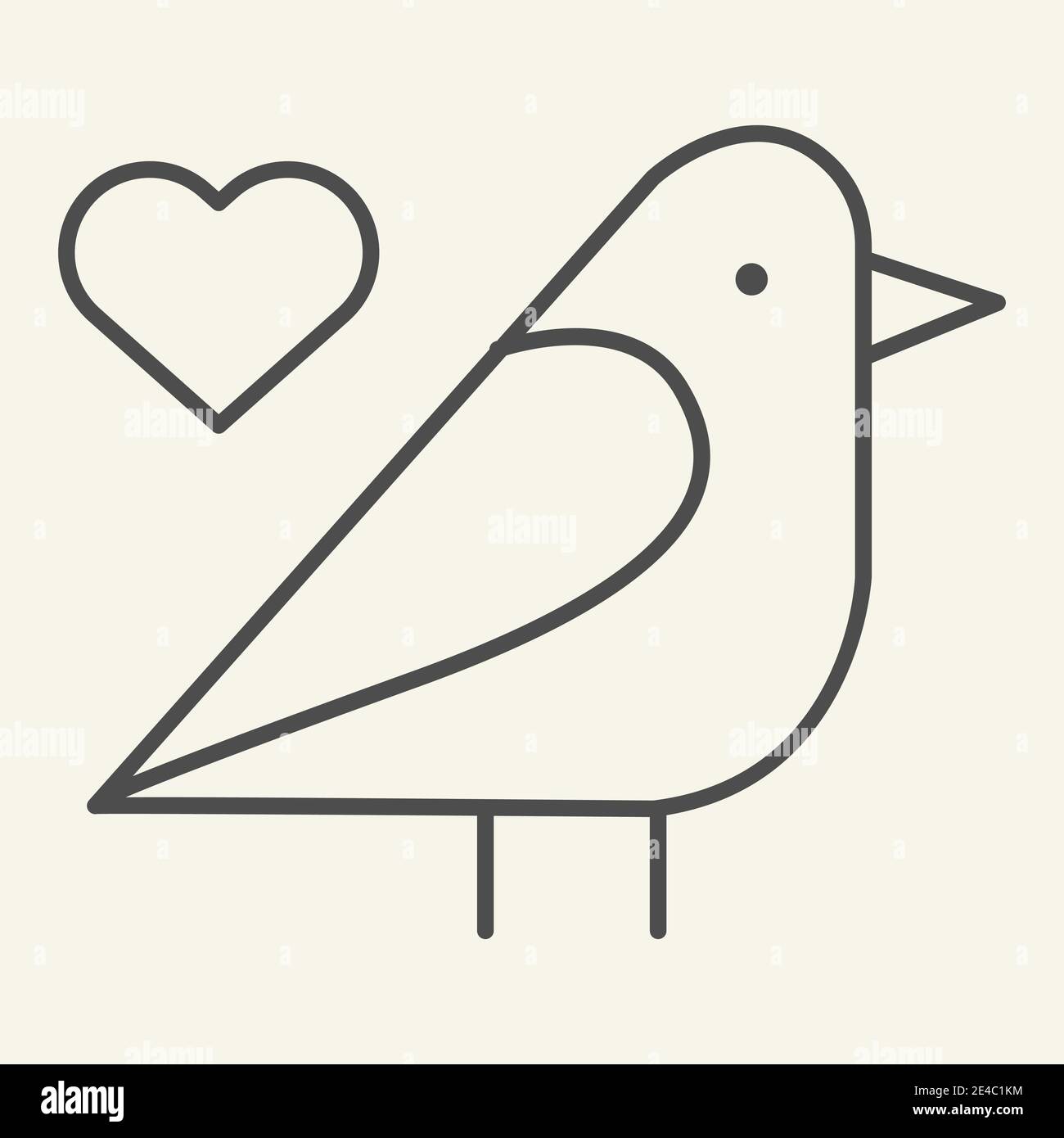 Sparrow bird thin line icon. Small finchlike bird with heart symbol
