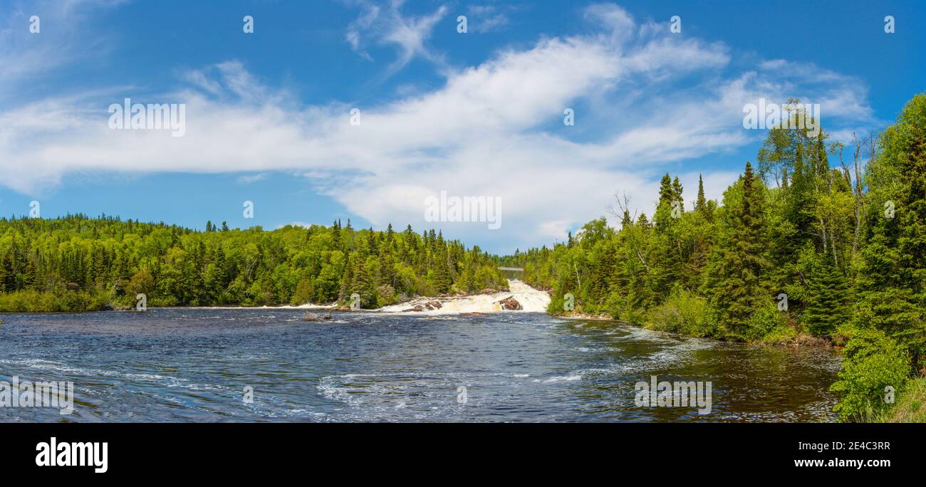 Waterfall on Aguasabon River at Terrace Bay Beach on the North Shore of Lake Superior, Ontario, Canada Stock Photo