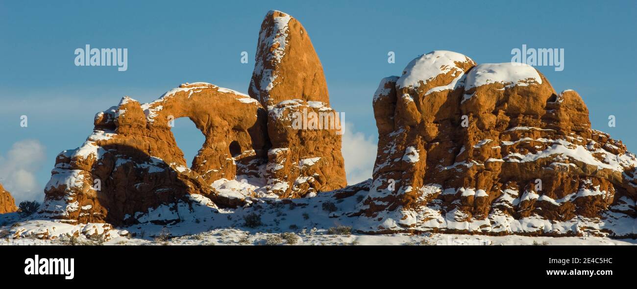 Turret Arch in winter, Arches National Park, Utah, USA Stock Photo
