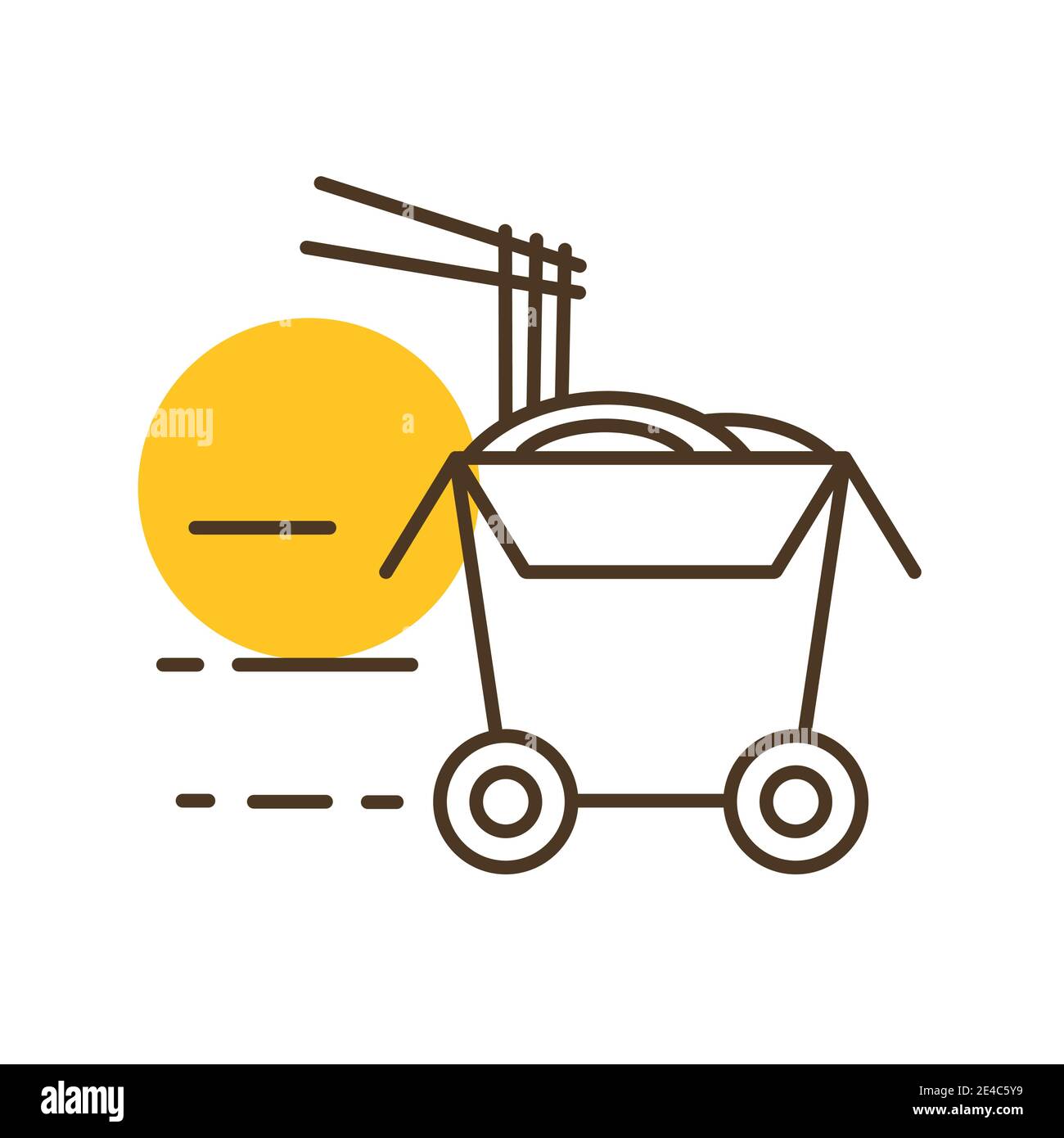 Wheeled wok box vector icon. Delivery sign. Graph symbol for cooking web site and apps design, logo, app, UI Stock Vector