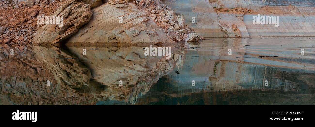 Reflection on rock wall, Lake Powell, Arizona, USA Stock Photo