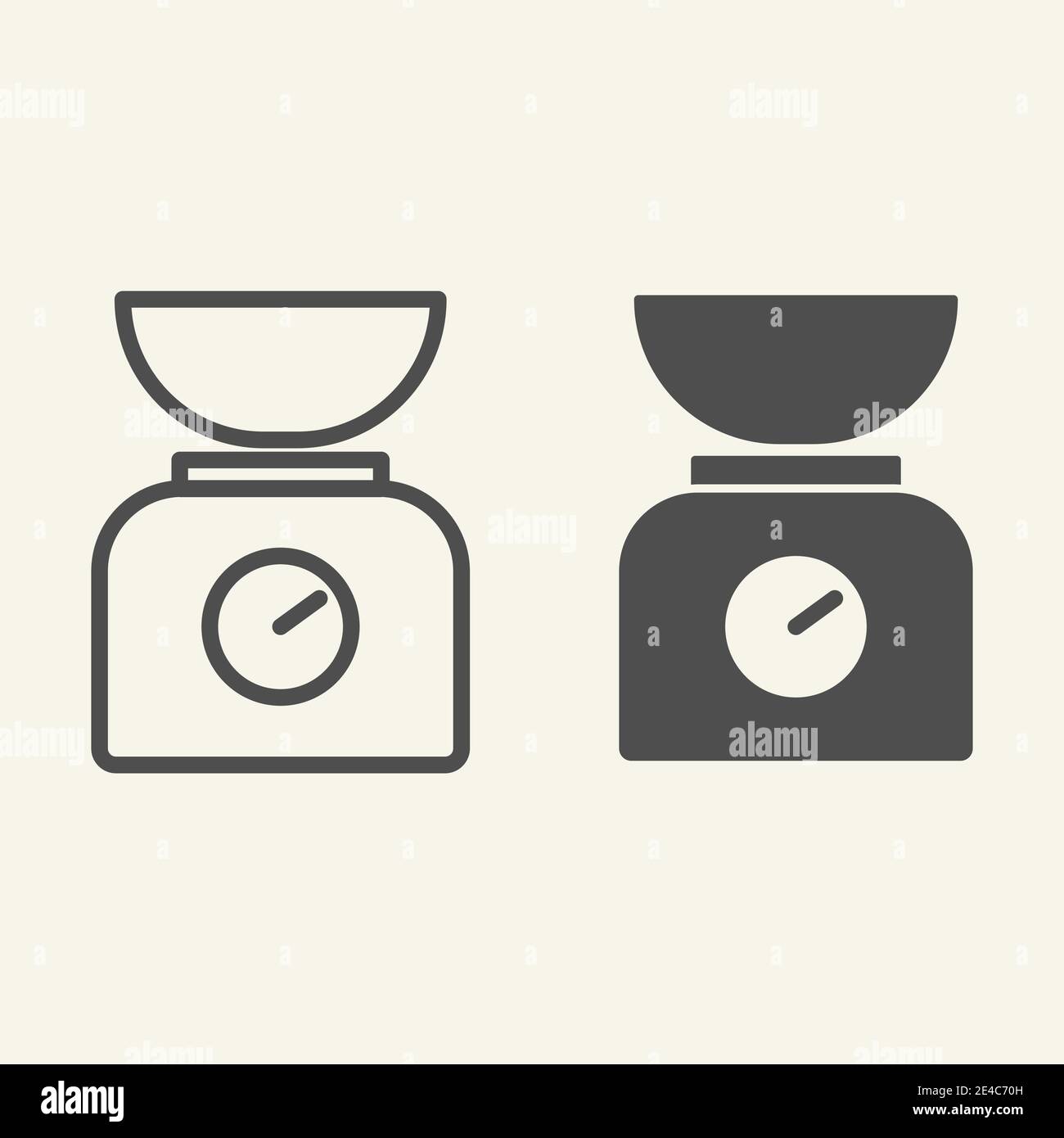 Kitchen scale with bowl line and solid icon. Kitchen measuring device