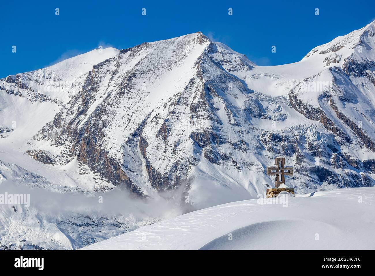The Grossglockner-Hochalpenstrassein Austria on a sunny day after a big snow fall Stock Photo