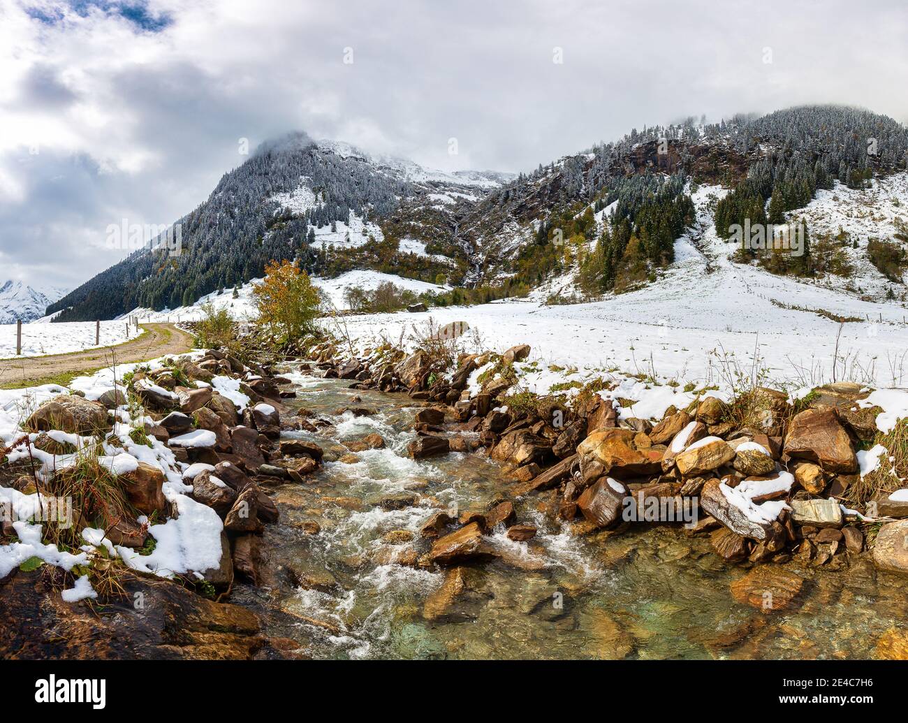 Wonderful Mountain Landscape covered in snow near Fusch in Austria Stock Photo