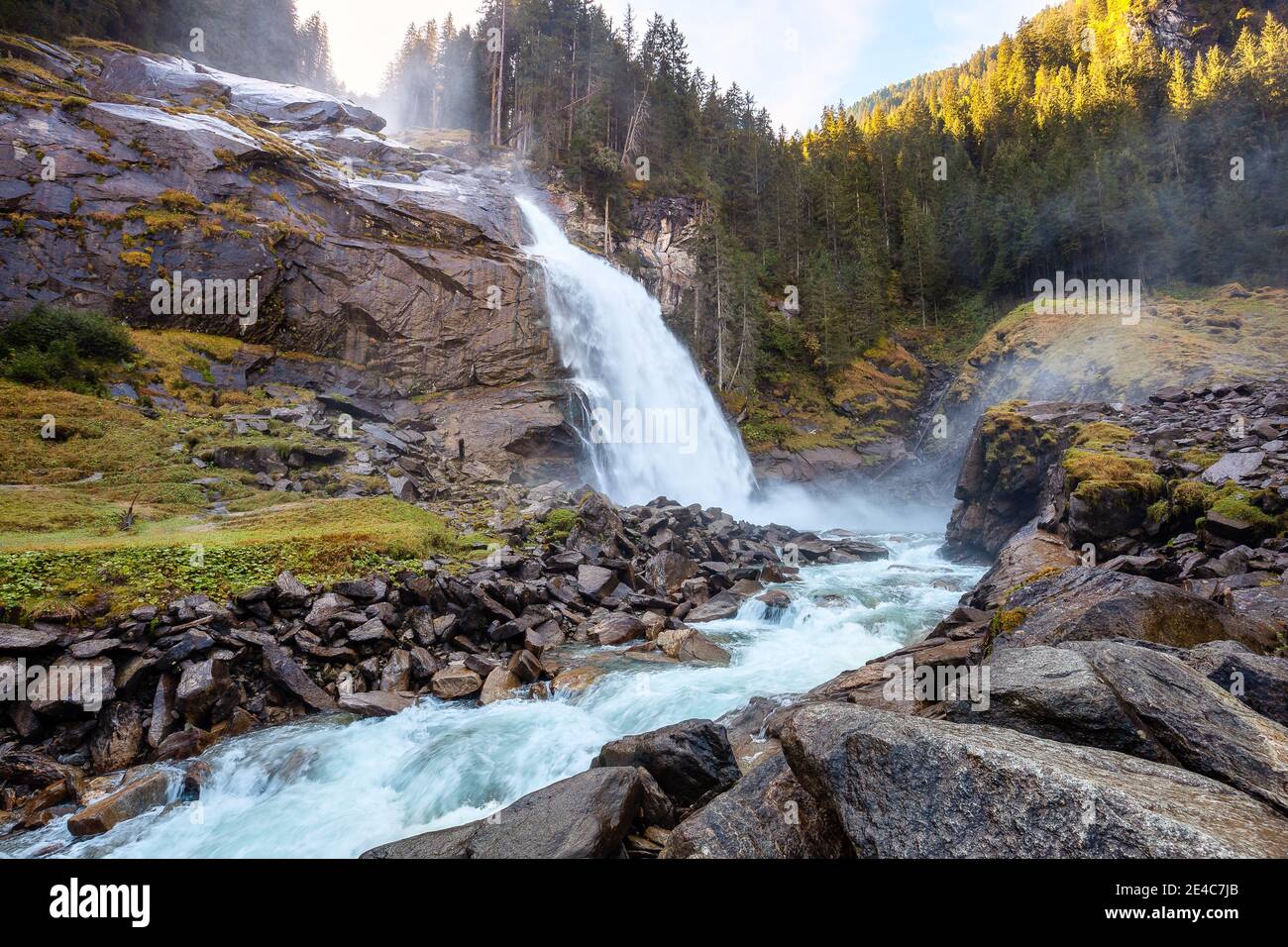 The Krimmler Waterfalls in Krimml, Austria are the highes in Europe. Stock Photo