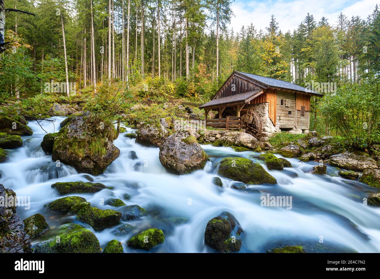 The Gollinger Mill at the Gollinger Waterfall in Golling, Austria Stock Photo