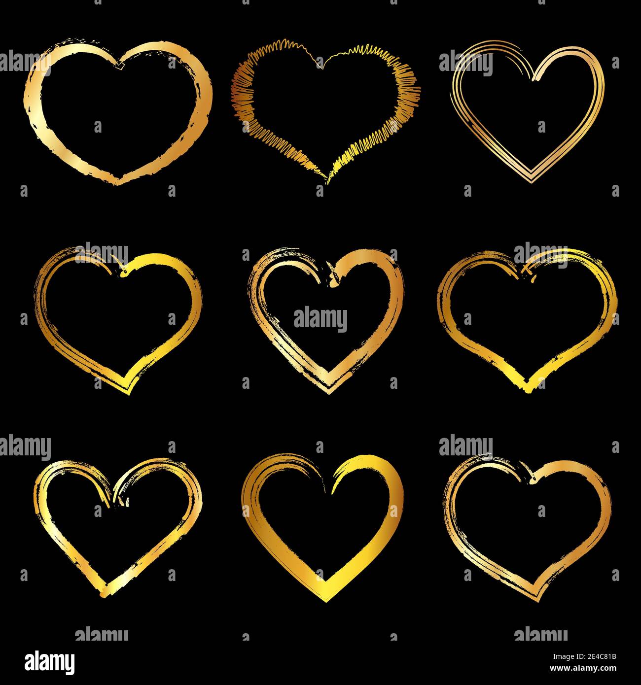 Gold Heart. Love. Romantic heart. Gold heart Frame Vector Stock Vector