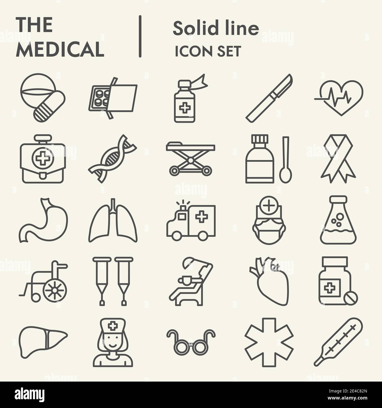 Medical line icon set, Health symbols set collection or vector sketches. Medicine signs set for