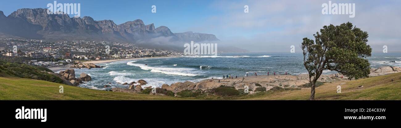 Elevated view of a beach with mountain range in the background, Twelve Apostles, Camps Bay, Cape Town, Western Cape Province, South Africa Stock Photo