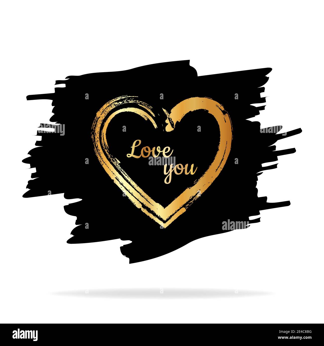 Gold Hearts. Hand drawn hearts brushes. Hand painted heart shape. Symbol of love Valentine's Day wedding cards. Vector illustration Stock Vector