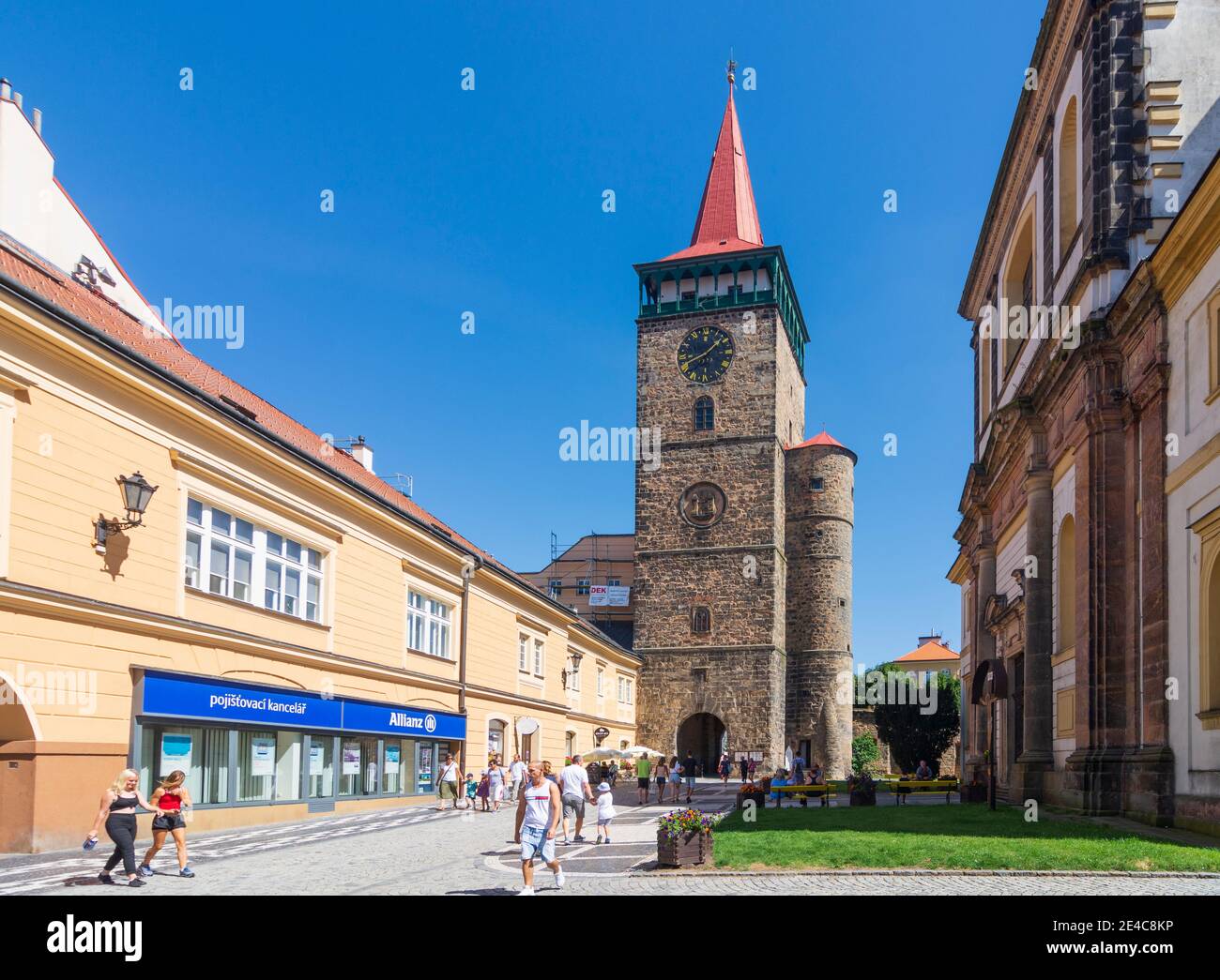 Jicin (Jitschin), main square Wallenstein Square with the Valdice Gate in Kralovehradecky, Hradec Kralove Region, Königgrätzer Region, Czech Stock Photo