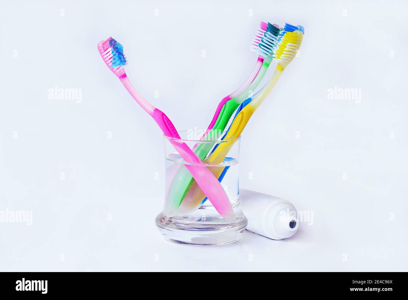 Healthy, well-kept teeth by brushing with toothbrushes and toothpaste Stock Photo