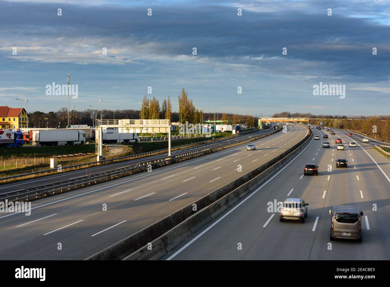 Guntramsdorf, freeway A2 at motorway junction and Motorway service station Guntramsdorf in Wienerwald / Vienna Woods, Niederösterreich / Lower Austria, Austria Stock Photo